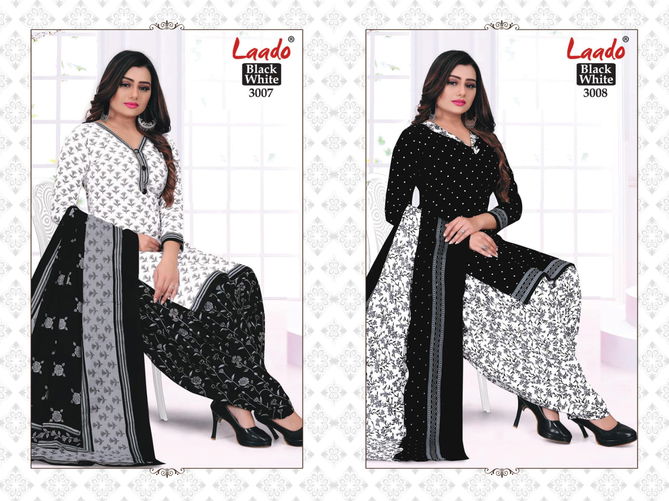 Laado Black And White 3 Cotton Casual Daily Wear Printed Drees Material Collection